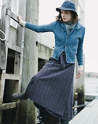 Indigo Windowpane Linen Wrap Skirt