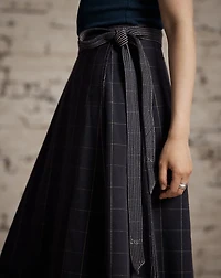 Indigo Windowpane Linen Wrap Skirt