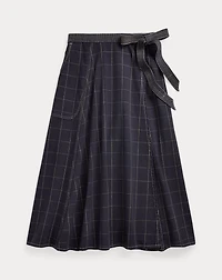 Indigo Windowpane Linen Wrap Skirt