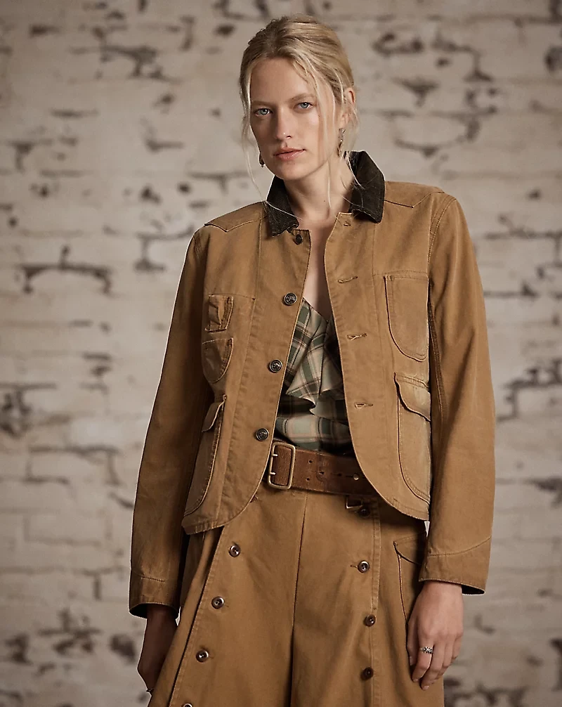 Corduroy-Collar Canvas Jacket