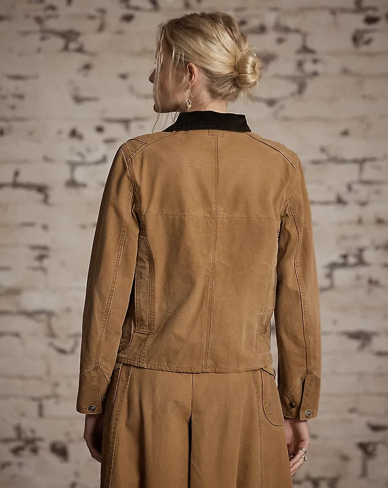 Corduroy-Collar Canvas Jacket
