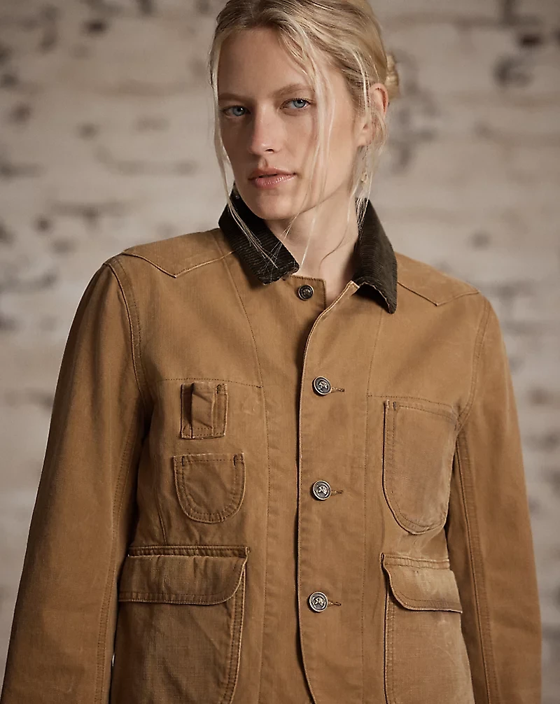 Corduroy-Collar Canvas Jacket
