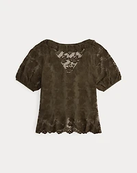 Ruffle-Trim Embroidered Lace Blouse