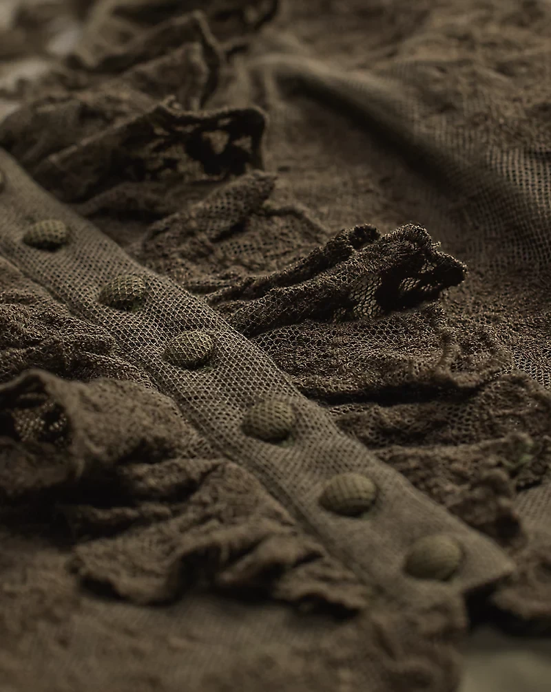 Ruffle-Trim Embroidered Lace Blouse