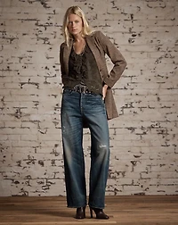 Ruffle-Trim Embroidered Lace Blouse