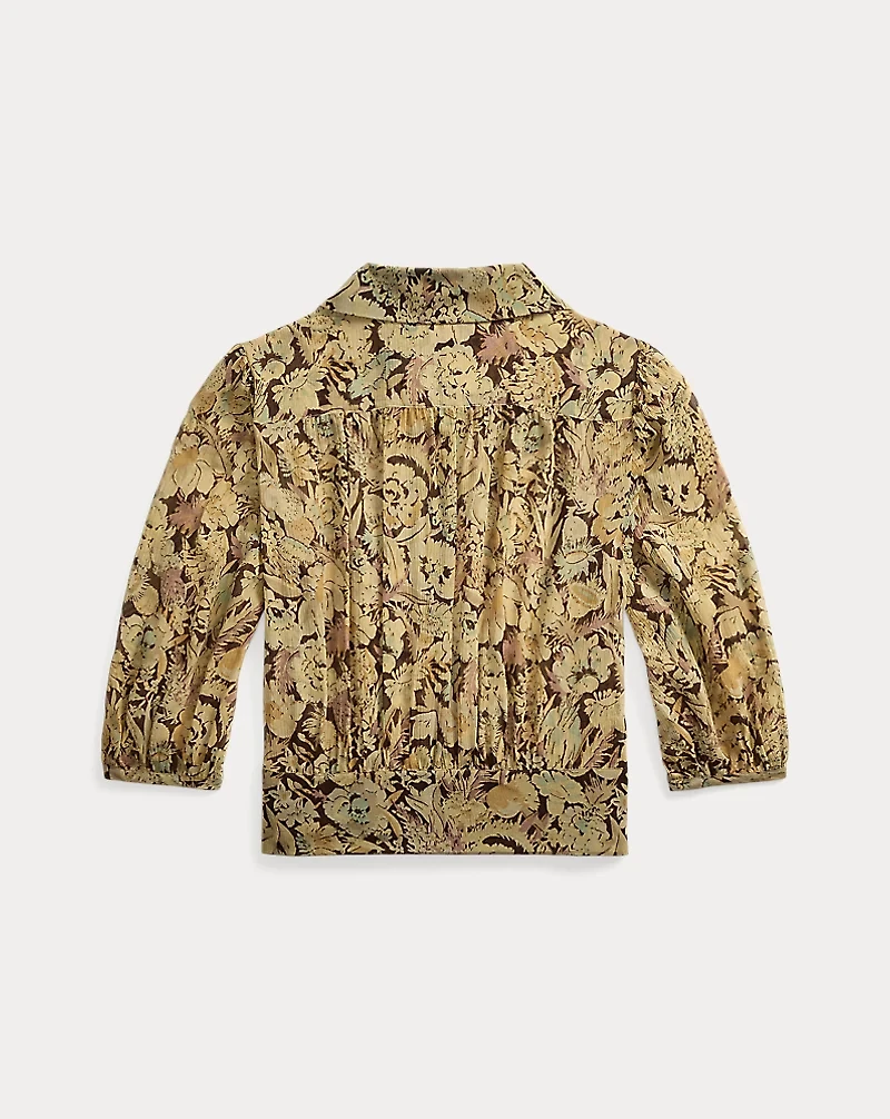 Floral-Print Crinkled Silk Blouse