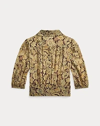 Floral-Print Crinkled Silk Blouse