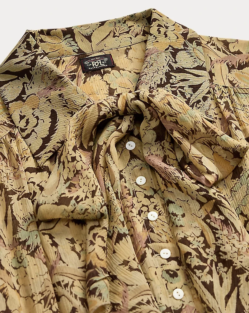 Floral-Print Crinkled Silk Blouse