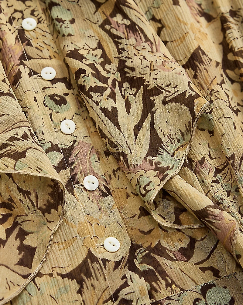 Floral-Print Crinkled Silk Blouse