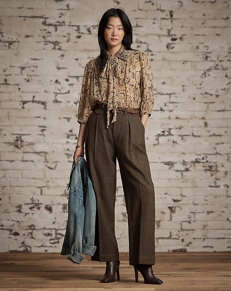Floral-Print Crinkled Silk Blouse