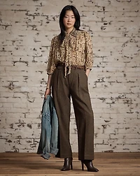 Floral-Print Crinkled Silk Blouse