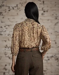 Floral-Print Crinkled Silk Blouse
