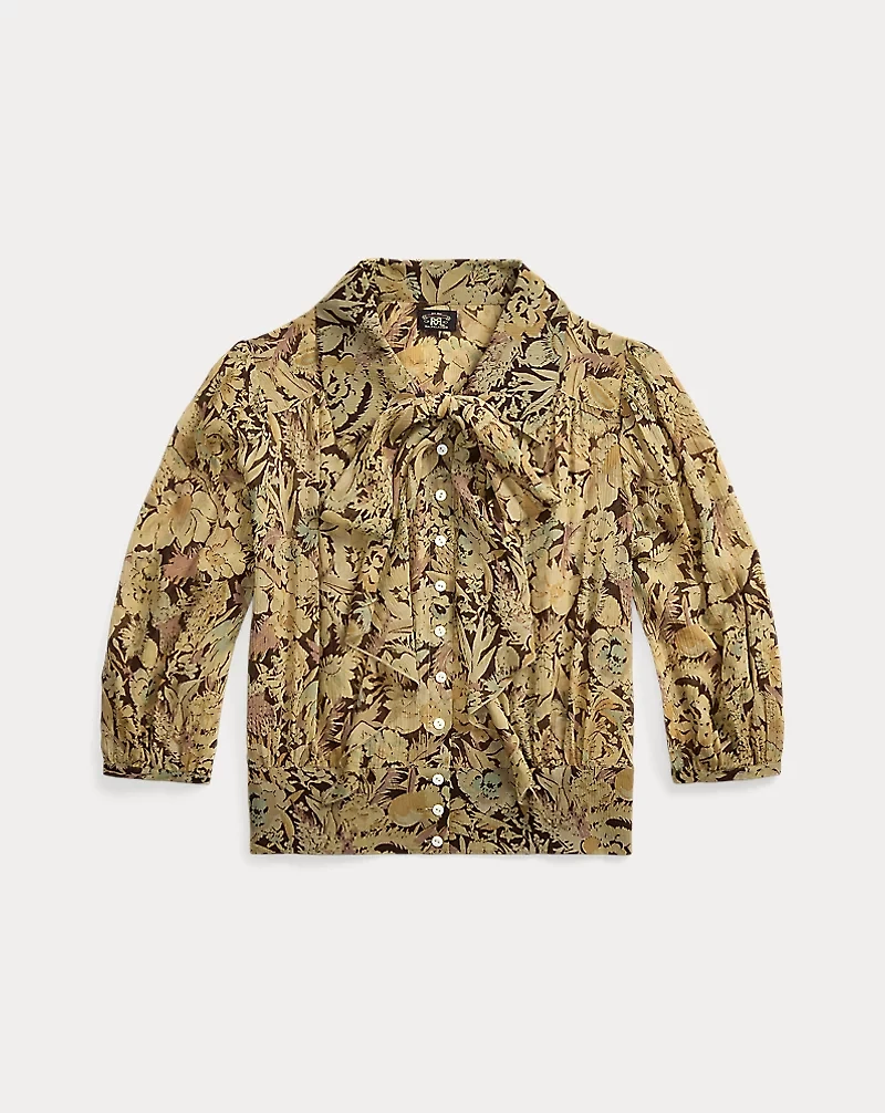 Floral-Print Crinkled Silk Blouse