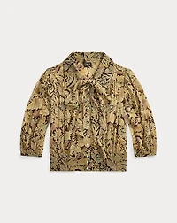 Floral-Print Crinkled Silk Blouse