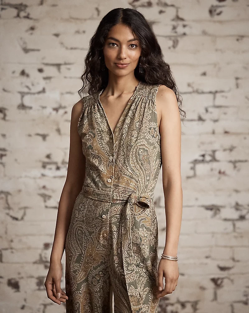 Paisley Linen-Cotton Jersey Jumpsuit