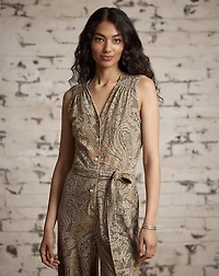 Paisley Linen-Cotton Jersey Jumpsuit