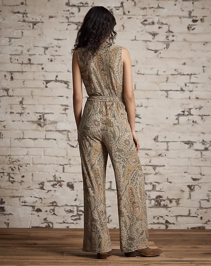 Paisley Linen-Cotton Jersey Jumpsuit