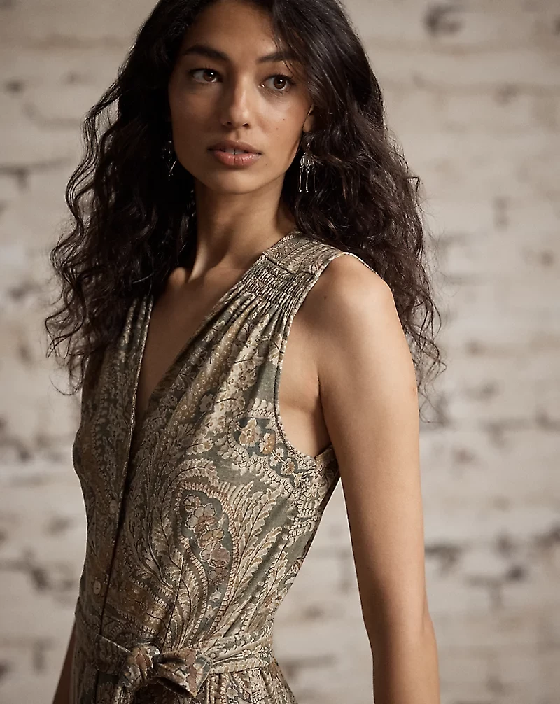 Paisley Linen-Cotton Jersey Jumpsuit