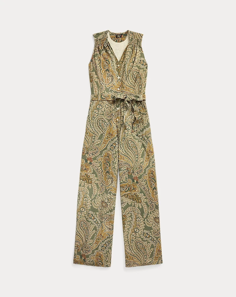 Paisley Linen-Cotton Jersey Jumpsuit