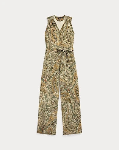 Paisley Linen-Cotton Jersey Jumpsuit