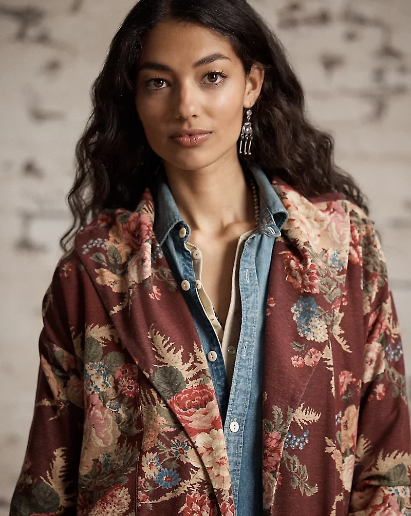 Floral Linen-Cotton Jersey Duster