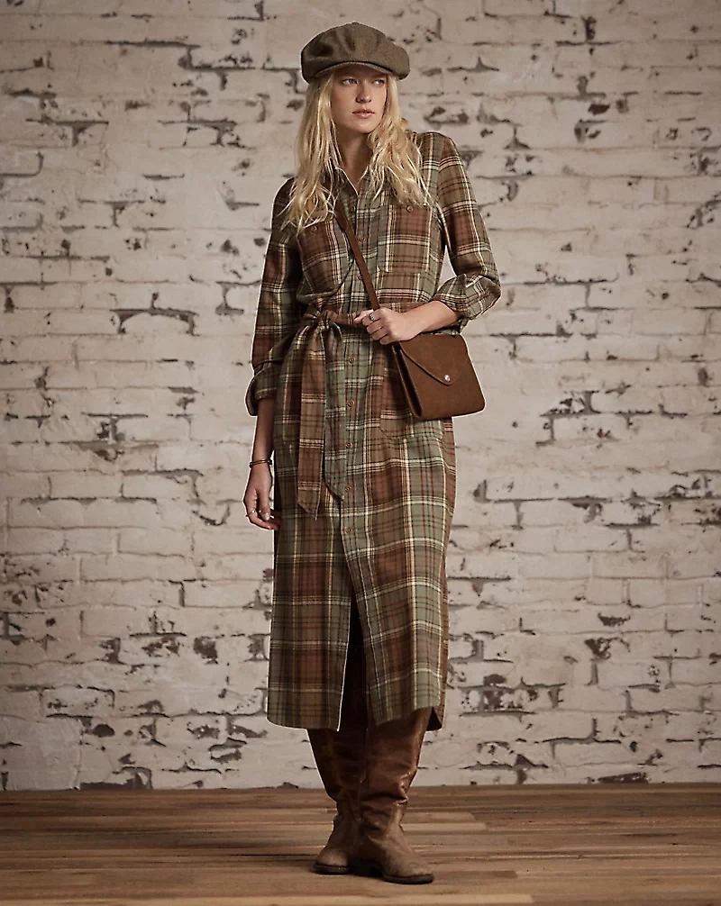 Plaid Cotton Twill Shirtdress