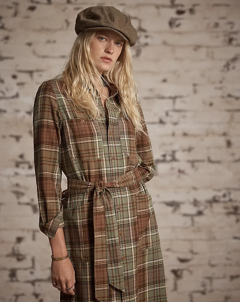 Plaid Cotton Twill Shirtdress