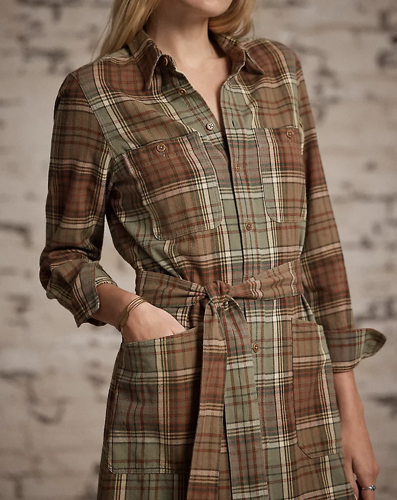 Plaid Cotton Twill Shirtdress