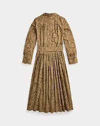 Belted Paisley-Print Corduroy Dress