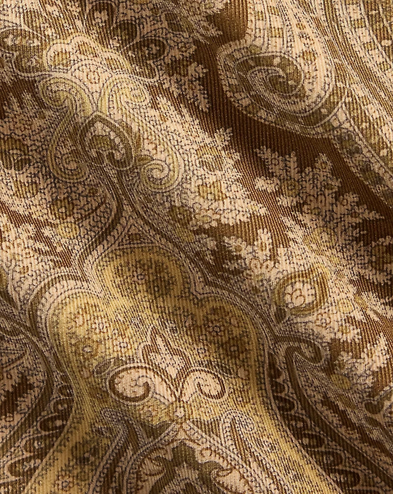 Belted Paisley-Print Corduroy Dress