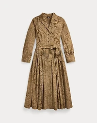 Belted Paisley-Print Corduroy Dress