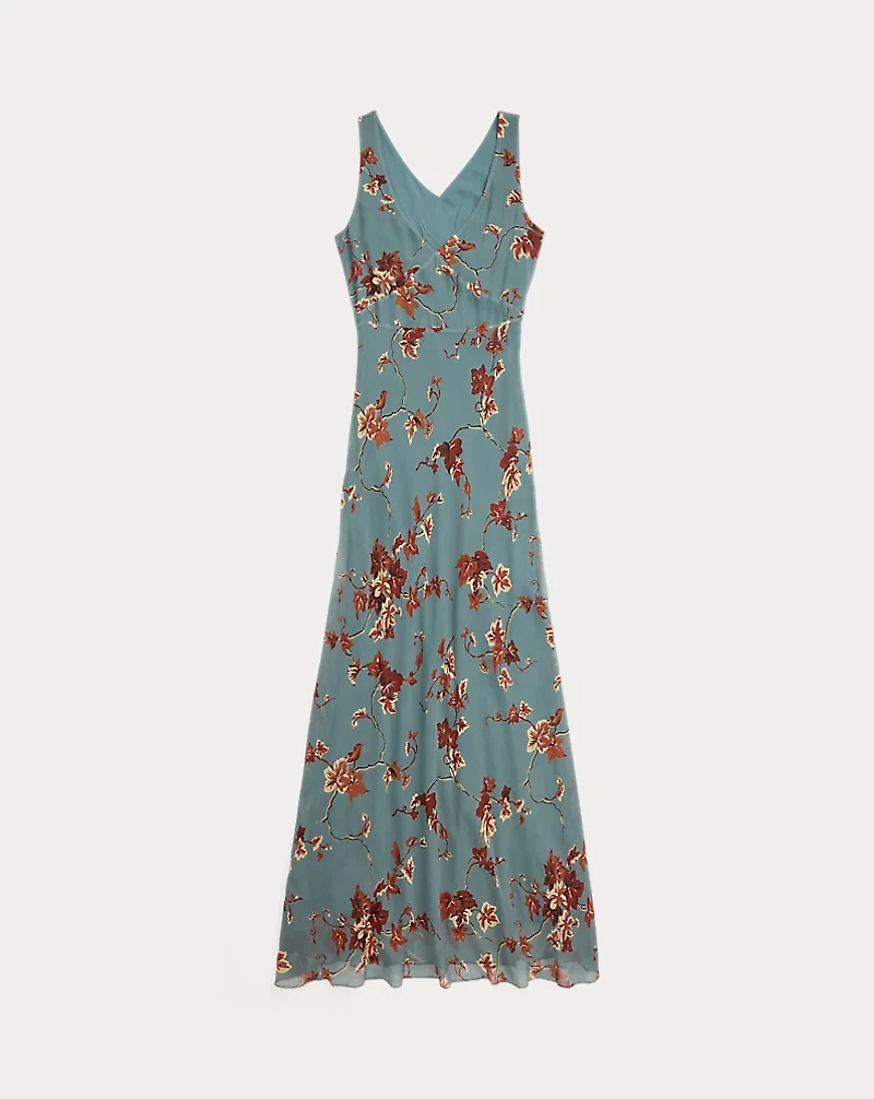 Floral Crinkled Silk Chiffon Dress