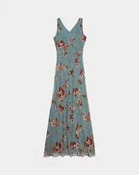 Floral Crinkled Silk Chiffon Dress