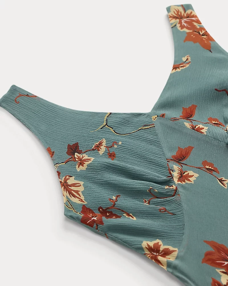 Floral Crinkled Silk Chiffon Dress