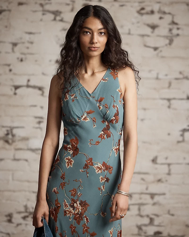 Floral Crinkled Silk Chiffon Dress