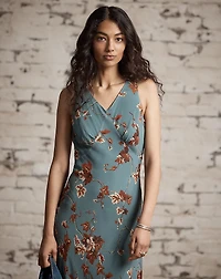 Floral Crinkled Silk Chiffon Dress