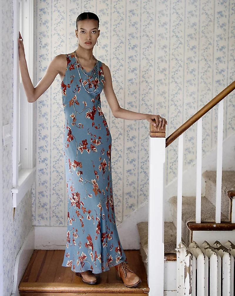 Floral Crinkled Silk Chiffon Dress