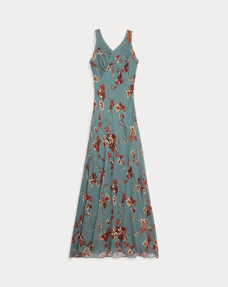 Floral Crinkled Silk Chiffon Dress
