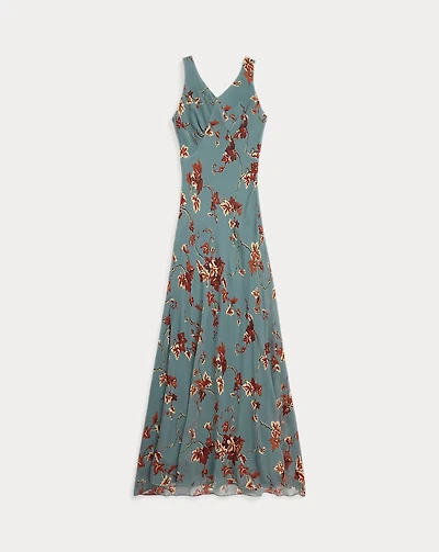 Floral Crinkled Silk Chiffon Dress