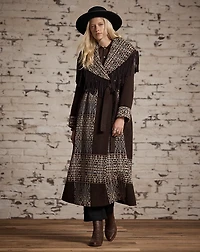 Fringe-Trim Jacquard Wrap Coat