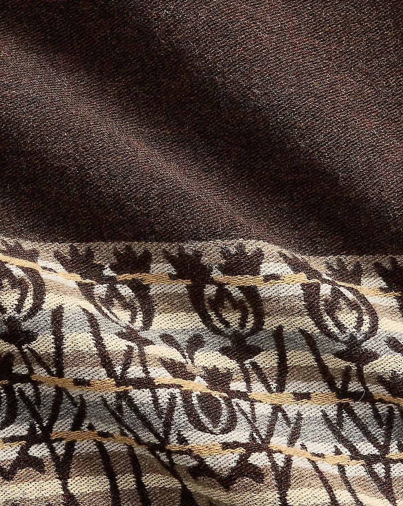 Fringe-Trim Jacquard Wrap Coat