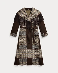 Fringe-Trim Jacquard Wrap Coat
