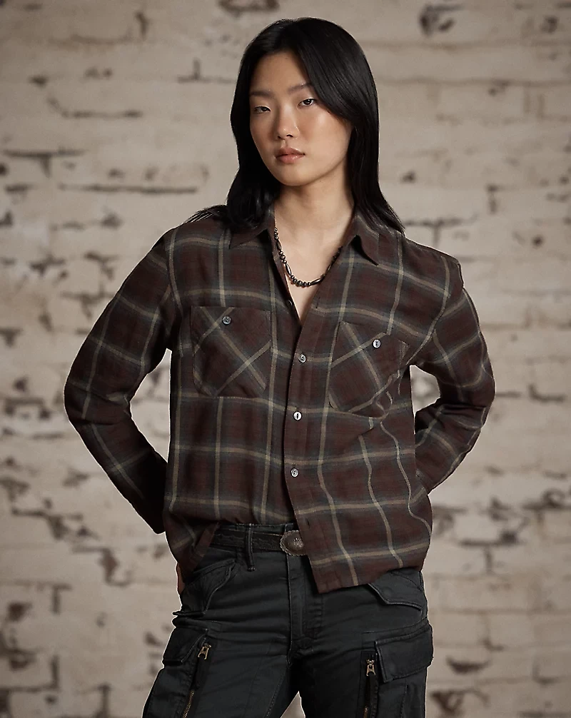 Heathered Plaid Cotton Shirt