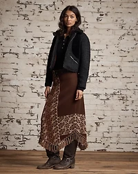 Fringe-Trim Wool Jacquard Skirt