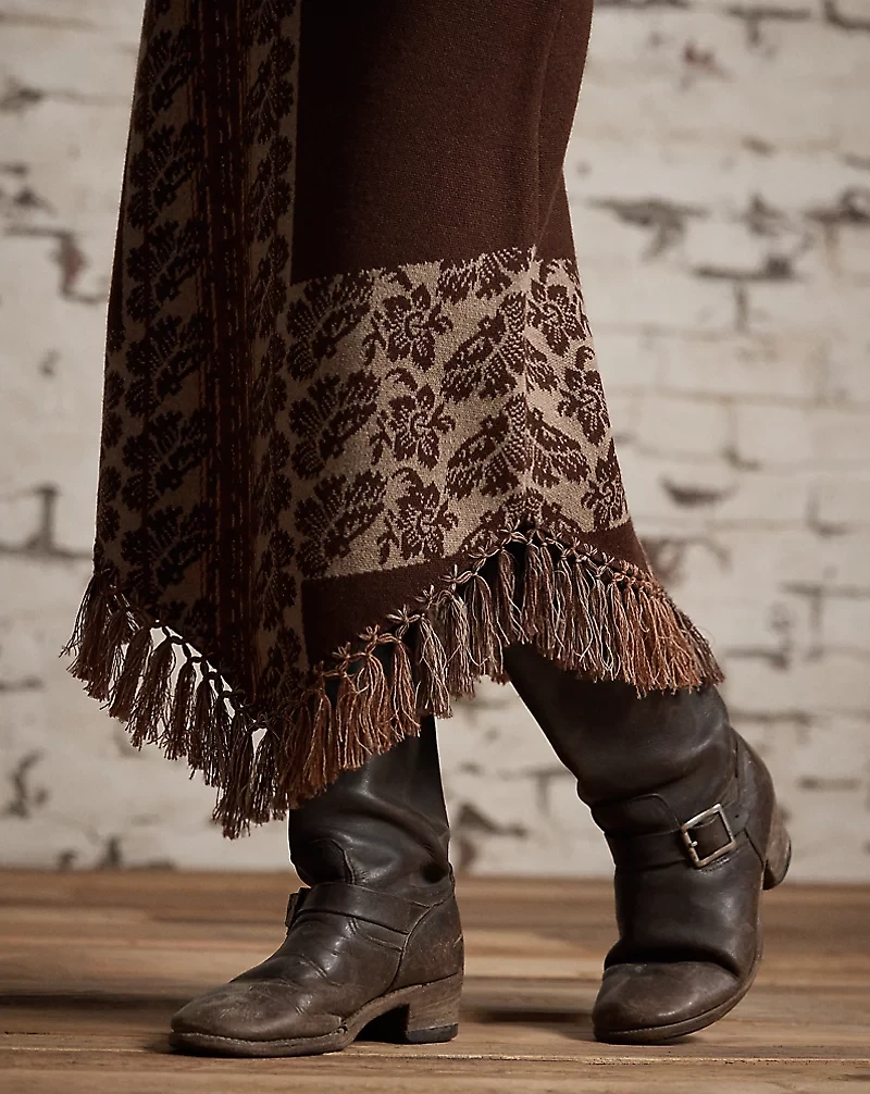 Fringe-Trim Wool Jacquard Skirt