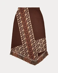 Fringe-Trim Wool Jacquard Skirt