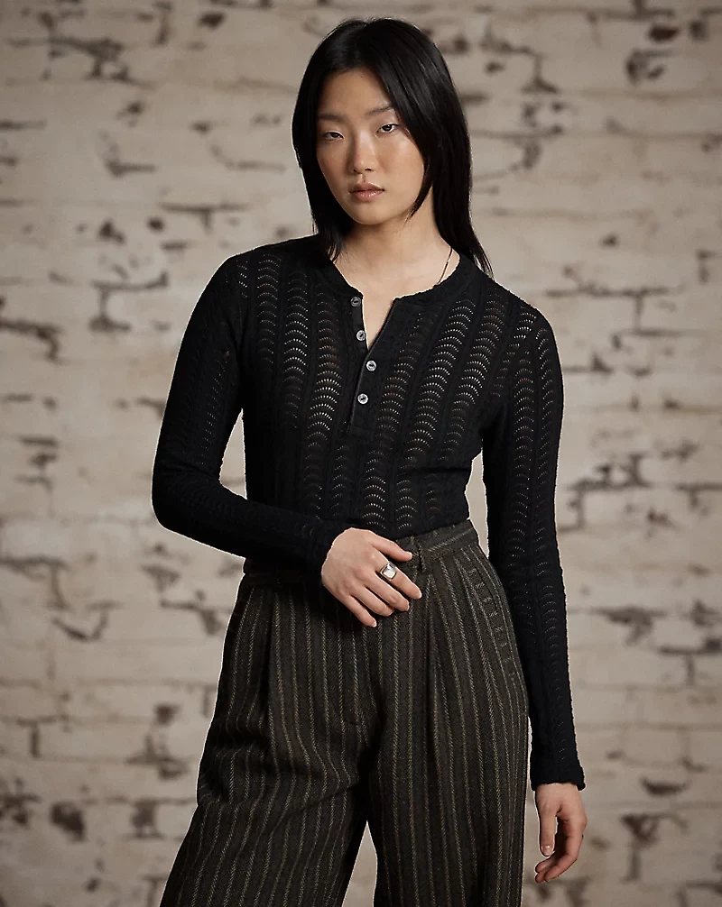 Cotton Pointelle Henley Shirt