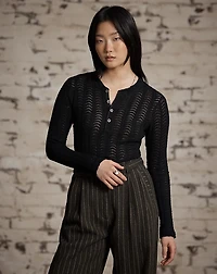 Cotton Pointelle Henley Shirt