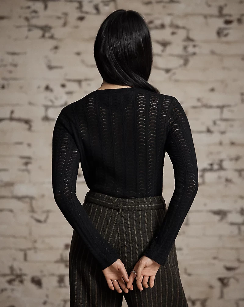 Cotton Pointelle Henley Shirt