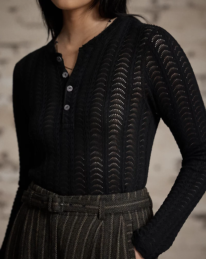 Cotton Pointelle Henley Shirt